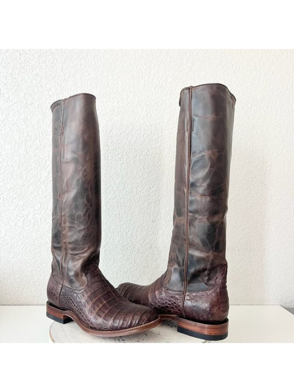 Rod Patrick Womens Knee High Cowboy Boots 9.5 Brown Caiman Leather Western Tall